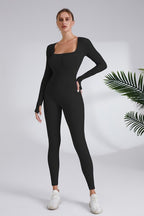 Blaire Sport Serenity Square Neck Ribbed Long Sleeve Gym Jumpsuit
