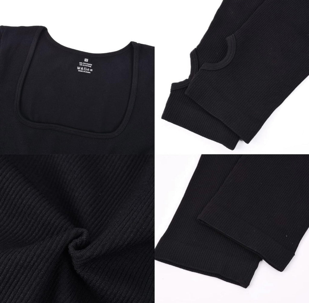 Blaire Sport Serenity Square Neck Ribbed Long Sleeve Gym Jumpsuit